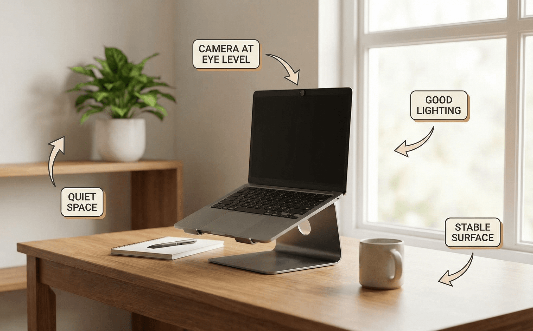 Optimal teletherapy setup showing proper lighting and camera position