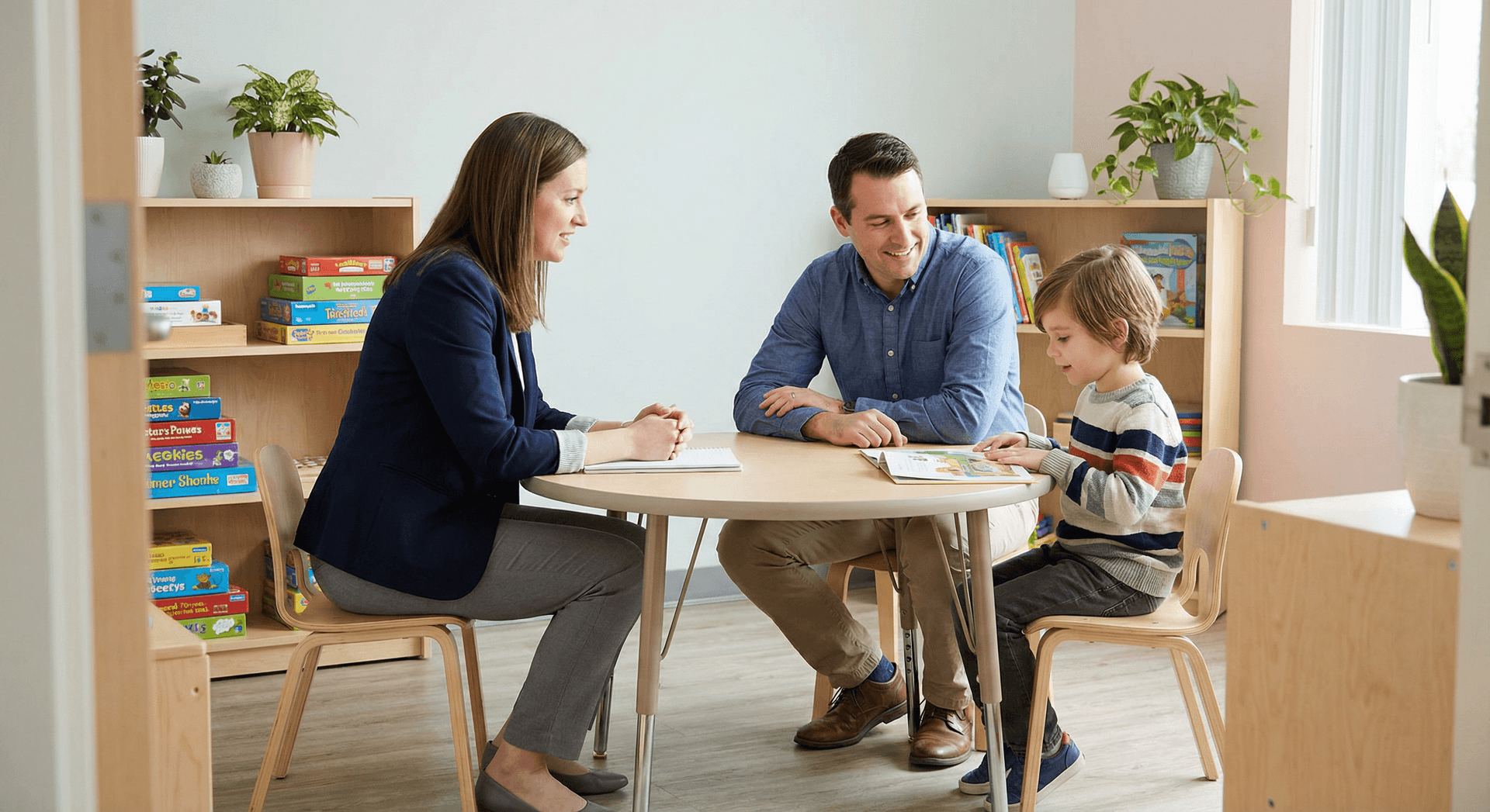 Speech therapist in a welcoming consultation with a client