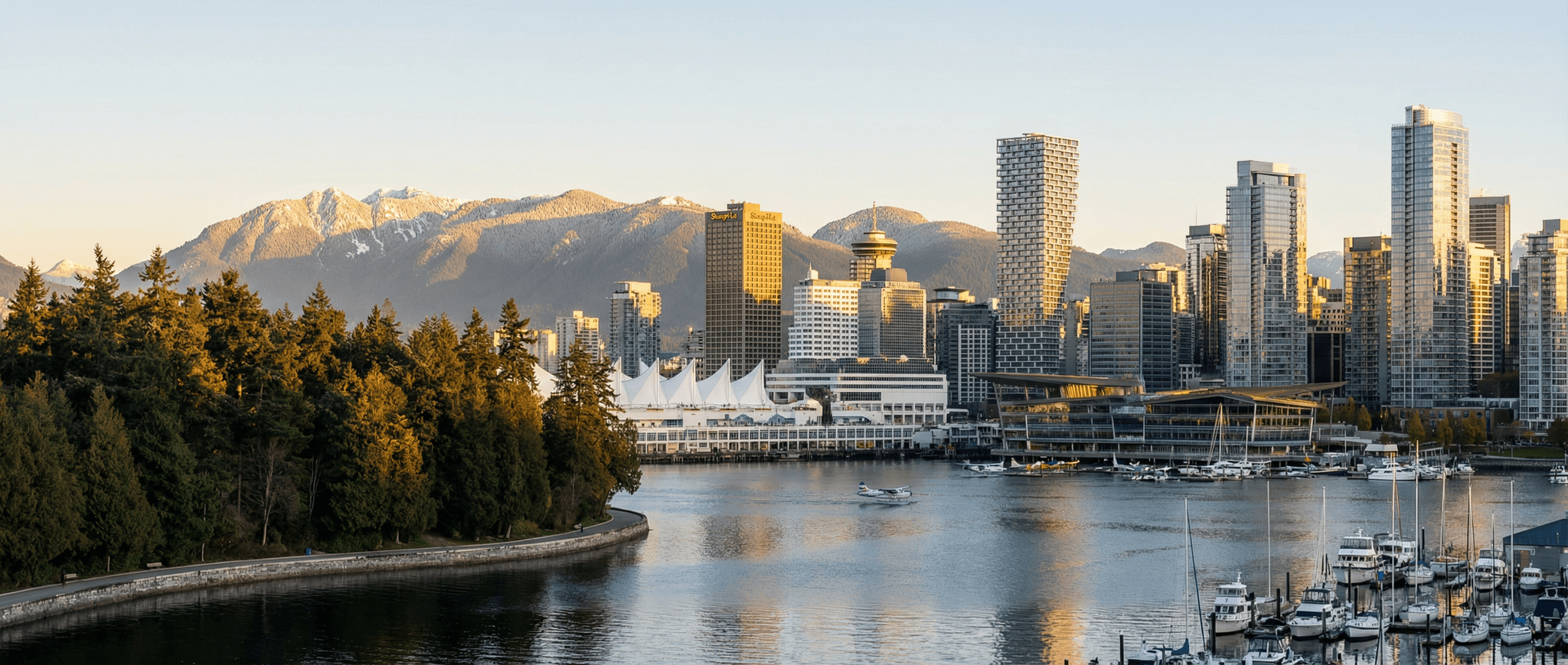 Vancouver skyline with mountains and harbor
