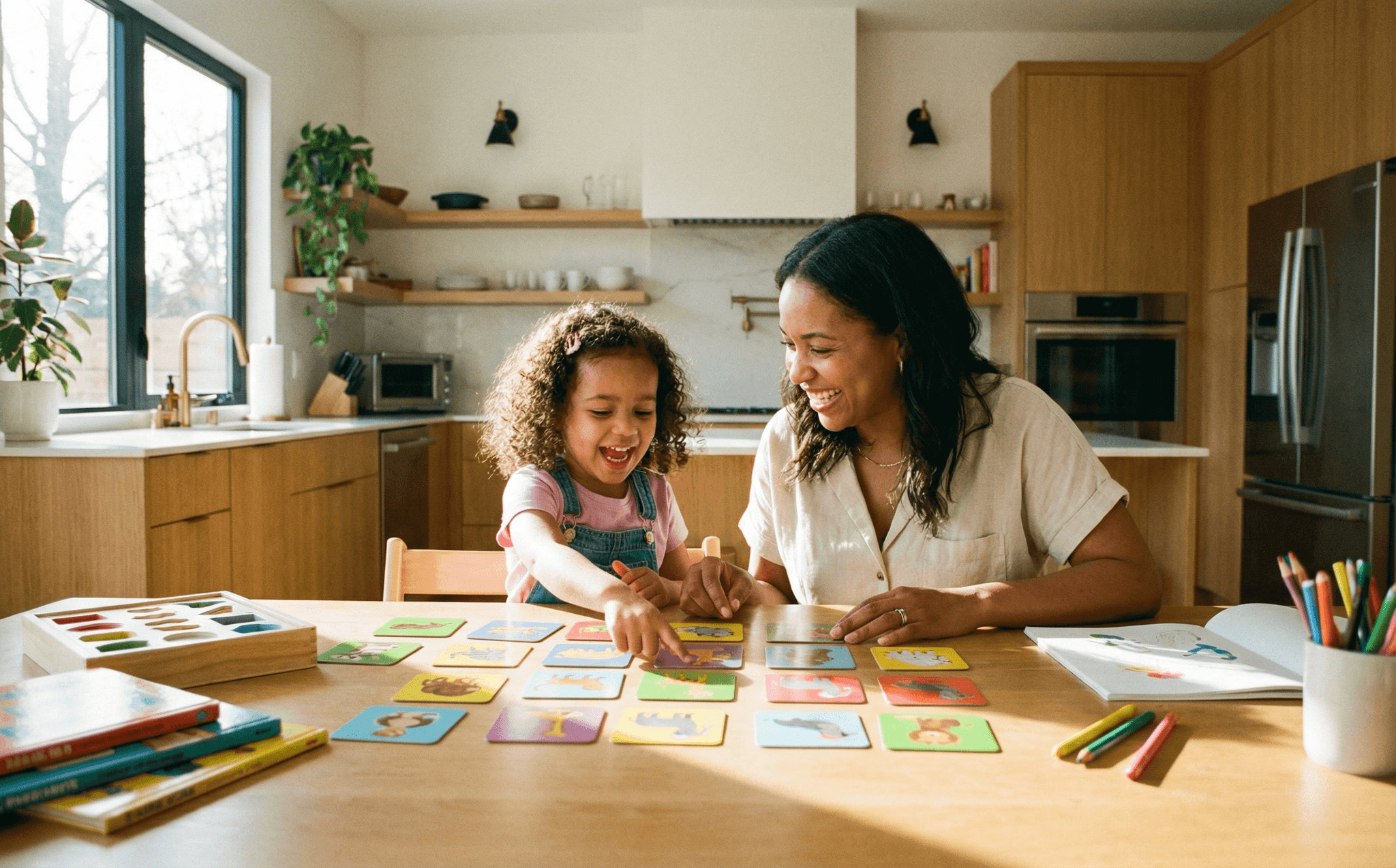 Parent and preschooler doing a speech activity together