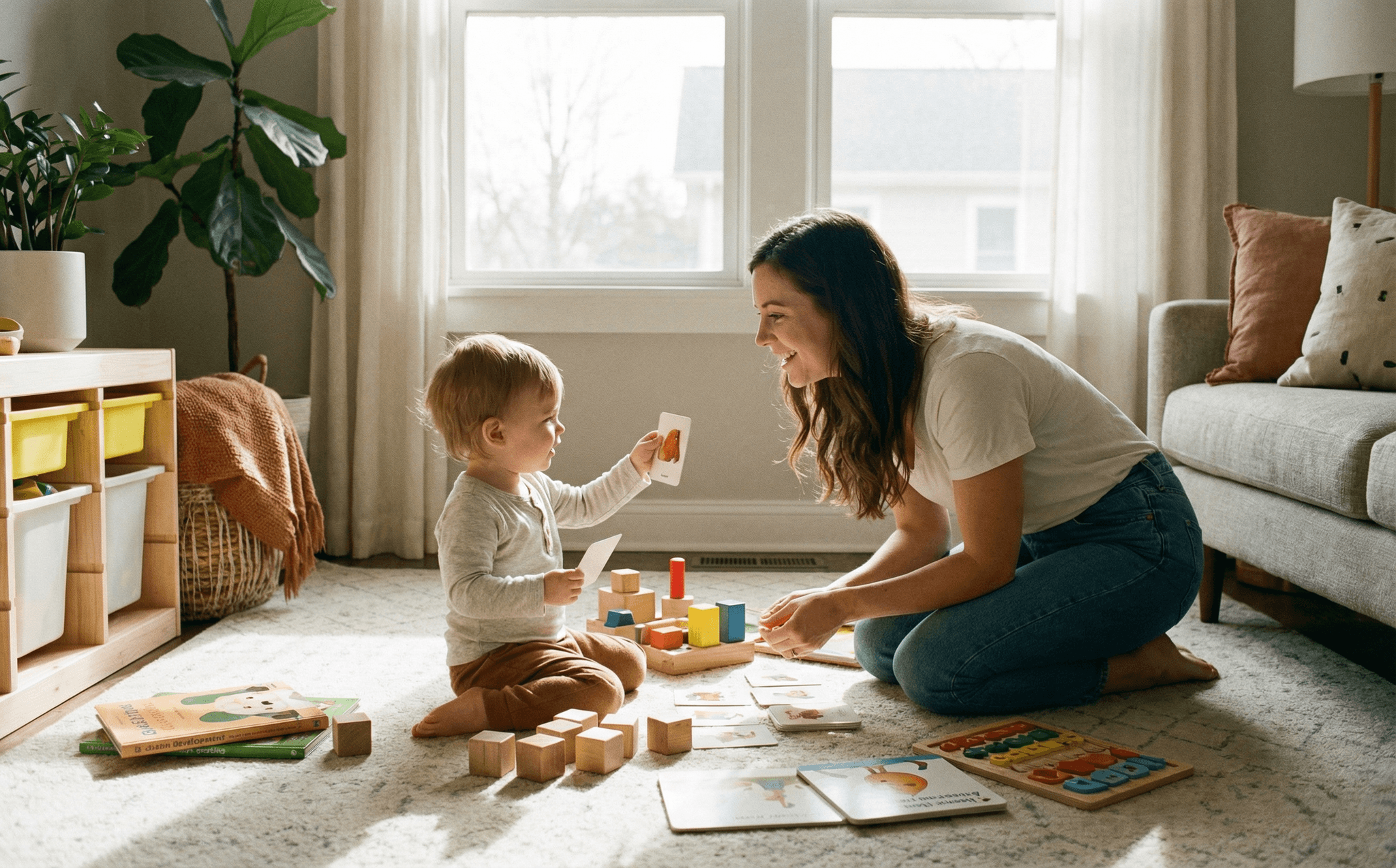 Parent playing with toddler, doing speech activities
