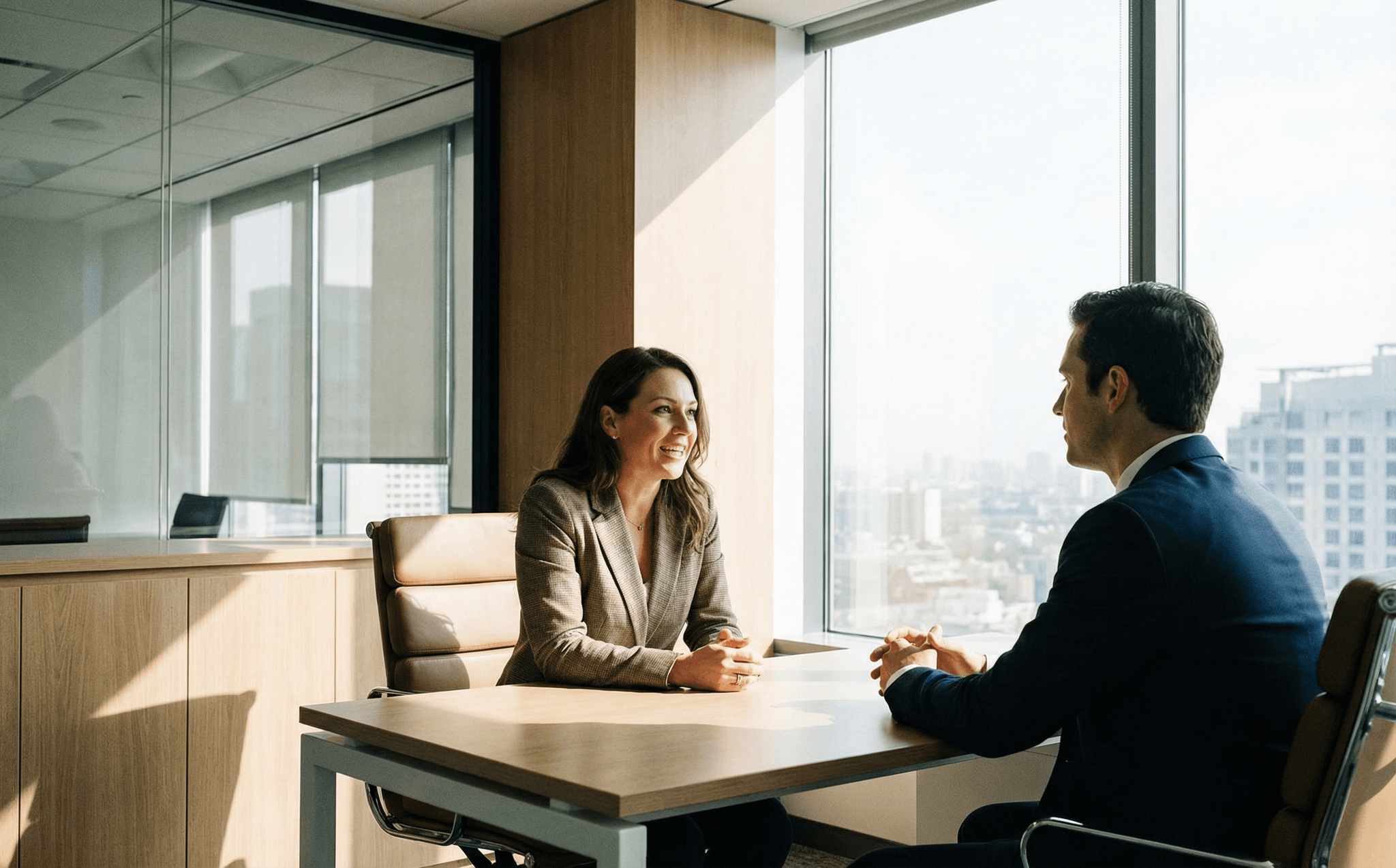 Person in job interview speaking confidently
