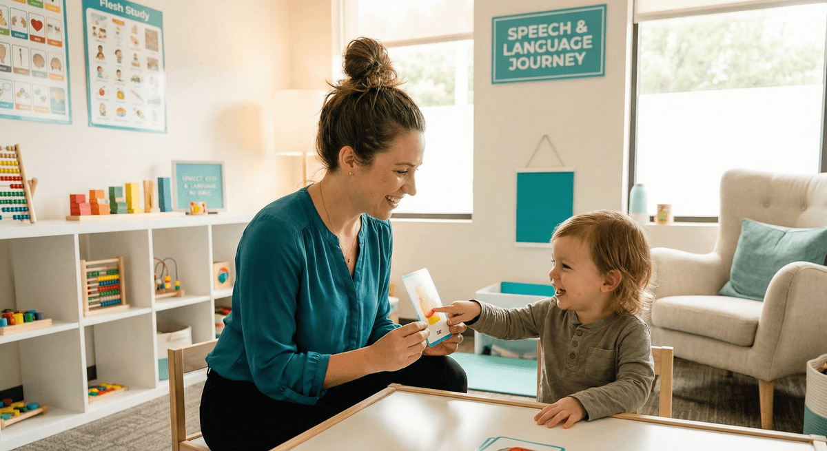 Speech therapist working with young child